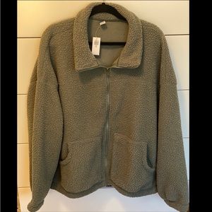 NWT olive green fleece zip-up jacket size XXL